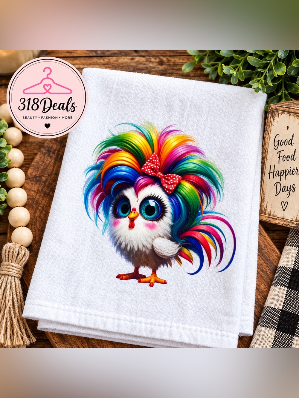 Rainbow Rooster Kitchen Towel Colorful Chicken Decorative Dish Towel